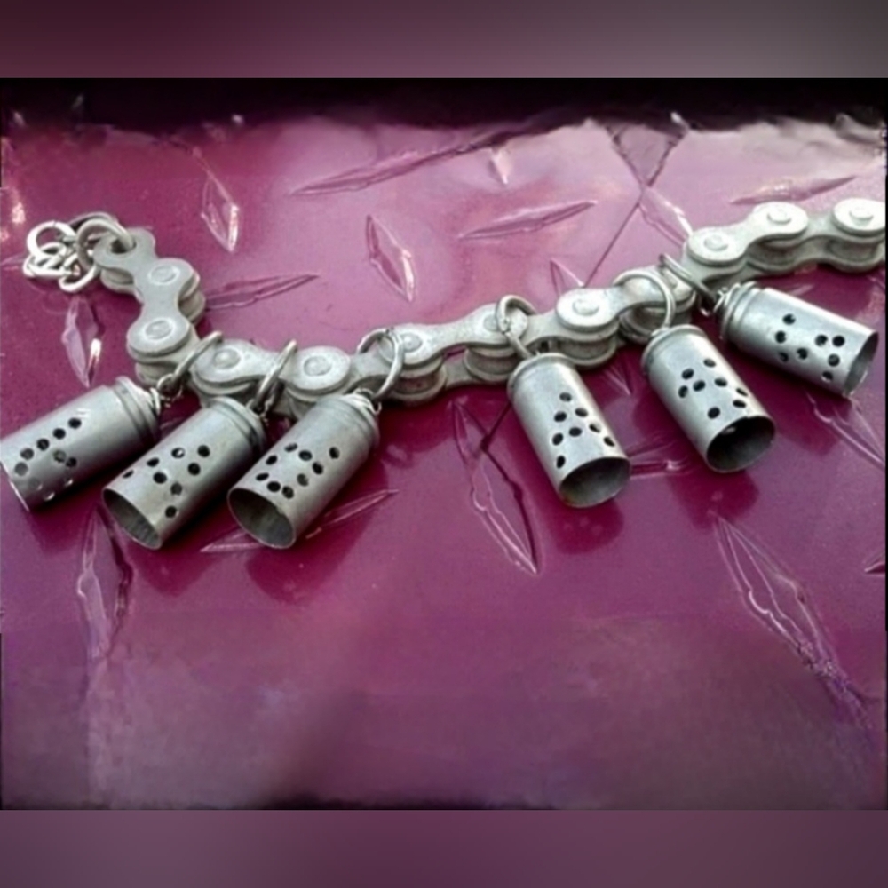 Gray aluminum 9mm bullet casing BAD A$$ graphics bicycle chain ammo bracelet NWT